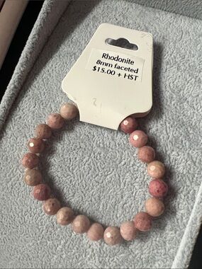 Faceted Rhodonite 8mm Bead Stretch Bracelet - Pink